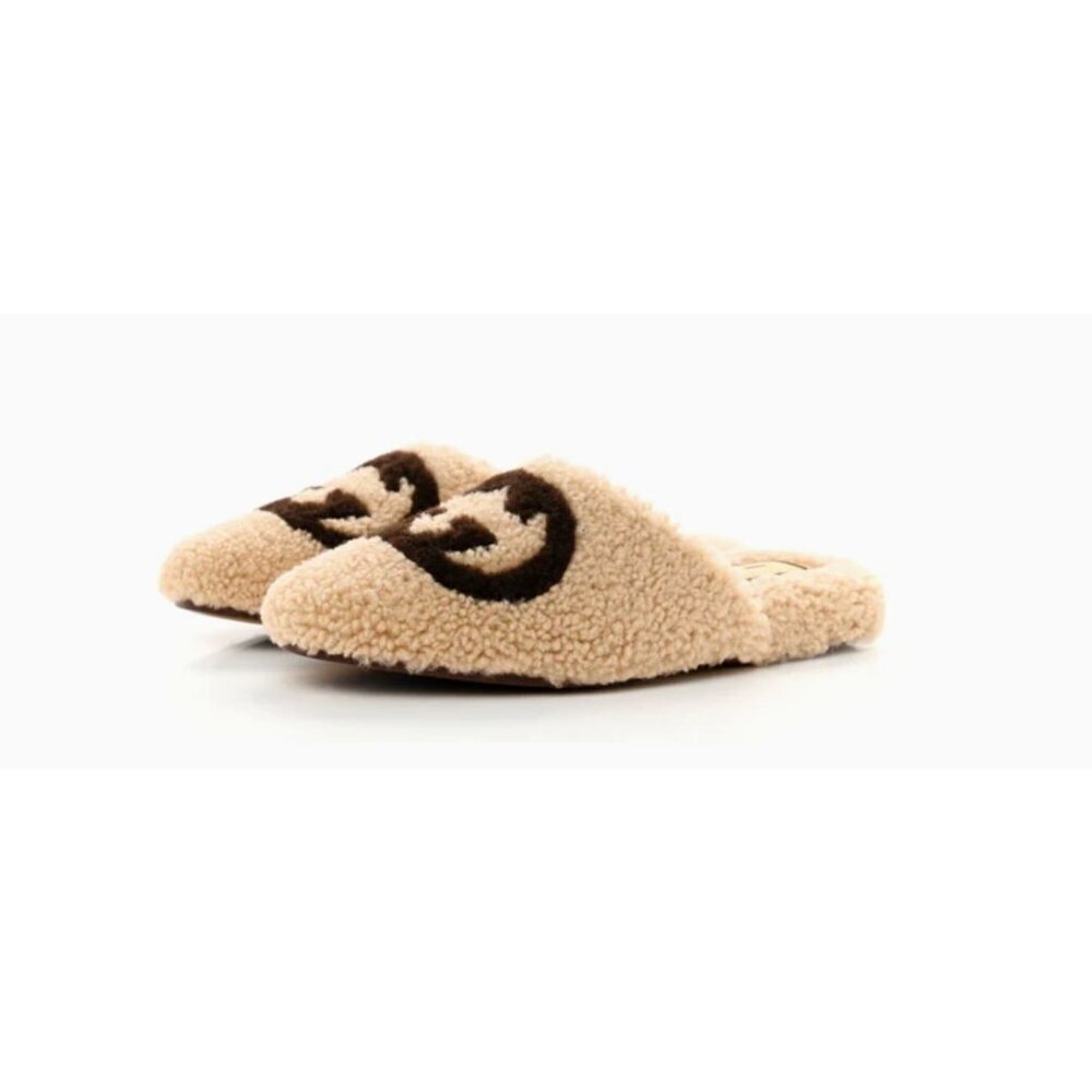 Gucci Interlocking G Slippers Beige Sherling Size 37.5